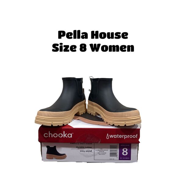 CHOOKA Women's Waterproof Storm Chelsea Rain Boot In Black Size 8 - Picture 1 of 3